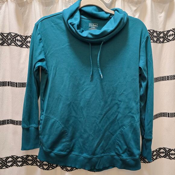 L.L. Bean turquoise long sleeve turtleneck shirt pockets women's size small - Picture 1 of 9